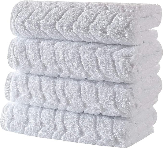 BAGNO MILANO Turkish Bath Towels, Soft Plush Jacquard Luxury Bath Towels, Quick Dry Towel Set (White, 4 Pcs Hand Towel Set)