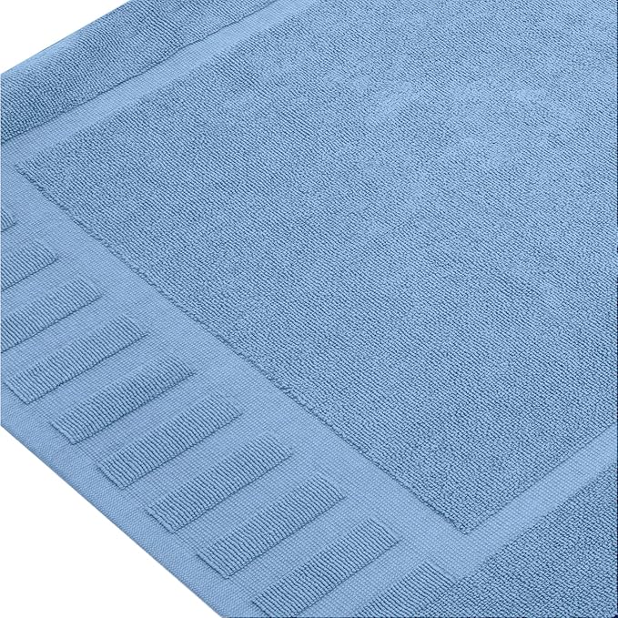 White Classic Luxury Bath Mat Floor Towel Set - Absorbent Cotton Hotel Spa Shower/Bathtub Mats [Not a Bathroom Rug] 22"x34" | 2 Pack | Light Blue