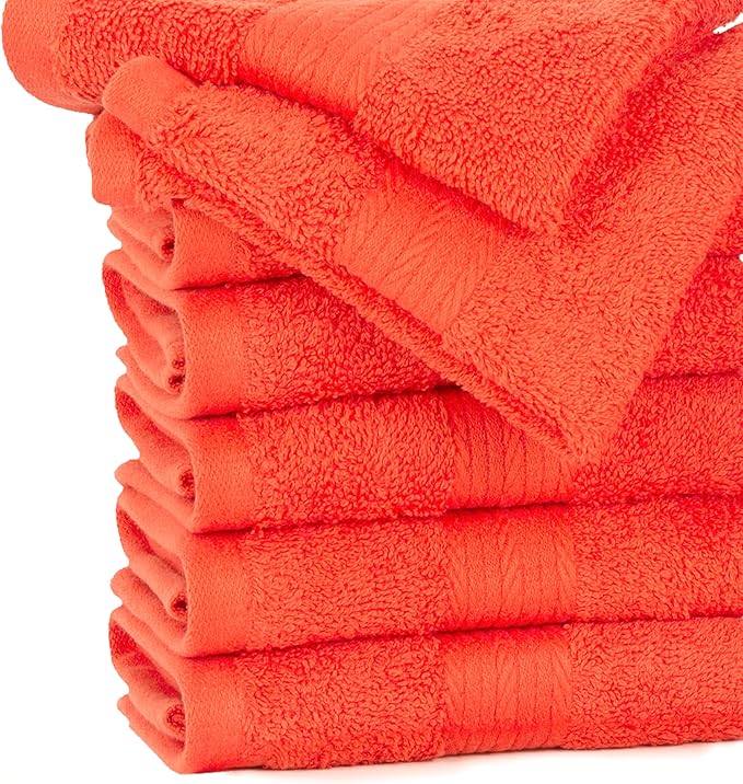 Ample Decor Wash Cloths Pack of 20, Oeko Tex Certified 600 GSM 100% Cotton Soft Absorbent, Premium Quality Durable Machine Washable, Ideal for Bathroom, Pool, Hotel, Spa – Orange
