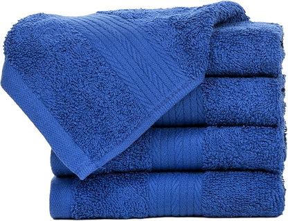 Ample Decor Washcloths Set of 5 12 X 12 Inch 100% Cotton 600 GSM, Soft Absorbent and Reusable Fingertip Towels, Ideal for Bathroom, Powder Room - Navy Blue