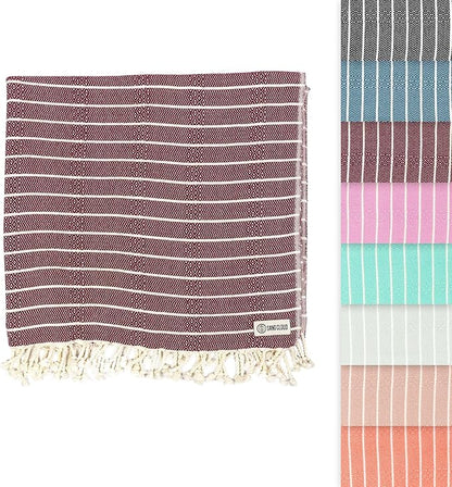 Sand Cloud Turkish Beach Towel - Sand Proof - 100% Certified Organic Turkish Towel - Quick Dry Towel for Beach, Picnic, Blanket or Bath - As Seen on Shark Tank - Gocek Burgundy
