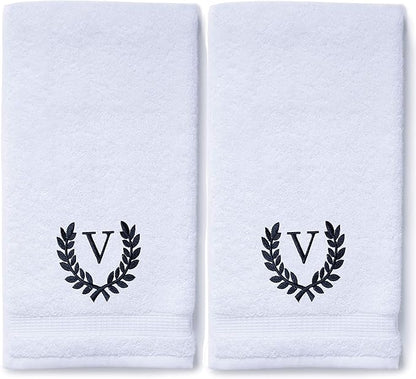 Decorative and Monogrammed Hand Towels for Bathroom Kitchen Makeup | Personalized Gift for Wedding-Bridal | Roman Font Custom Luxury Turkish Towel | Spa Collection, Oversized, 16 X 30 Inch, Set of 2