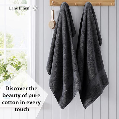 LANE LINEN Bath Towels 4 Pack (28"x54") - 100% Ring Spun Cotton Large Towel Set for Bathroom - Durable, Quick Drying, Soft & Absorbent Large Bath Towel Set - Perfect for Regular use - Black Towels