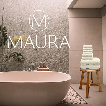 MAURA Ivory Bath Towel Set of 8 for Bathroom. Turkish Cotton Luxury Bath Towels. Extra Large, Thick, Plush & Soft. Hotel & Spa Quality - Cream