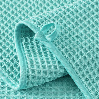 Microfiber Waffle Hand Towels, 4 Pieces, Soft, Absorbent, Fast Drying, Lint Free (Turquoise)