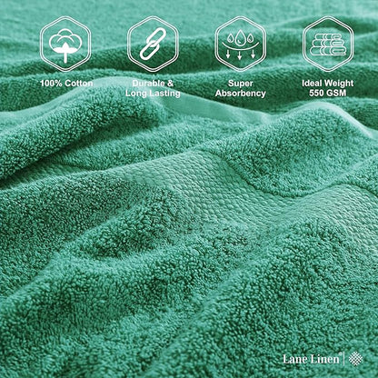 LANE LINEN Bath Towels Pack of 4 (28"x54") - 100% Ring Spun Cotton Bathroom Towel Set - Reinforced Edges, Quick Dry, Soft & Absorbent Large Bath Towels - Lightweight, Perfect for Daily Use - Emerald