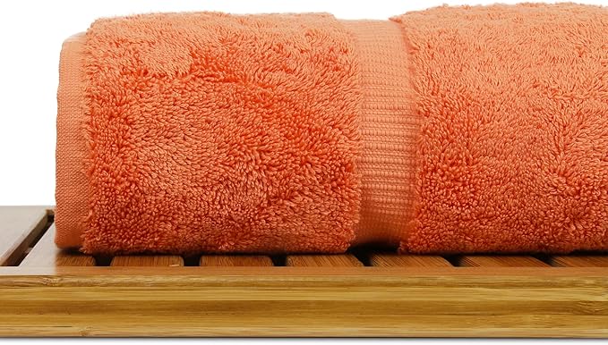 Luxury Hotel & Spa Collection Highly Absorbent, Quick Dry 100% Turkish Cotton 700 GSM, Eco Friendly Towel, for Bathroom Dobby Border Soft Bath Towel Set 27 X 54 -Coral, Bath Towels - Set of 4