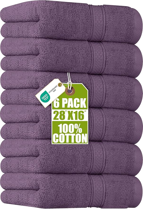 Utopia Towels 6 Pack Premium Hand Towels Set, 16 by 28 inches, 100% Ring Spun Cotton, Ultra Soft and Highly Absorbent 600GSM Towels for Bathroom, Gym, Shower, Hotel, and Spa, Plum