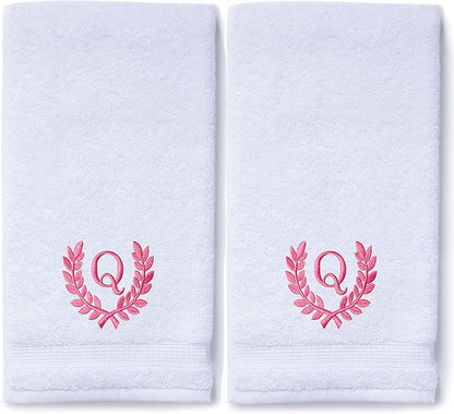 Decorative and Monogrammed Hand Towels for Bathroom Kitchen Makeup | Personalized Gift for Wedding-Bridal | Roman Font Custom Luxury Turkish Towel | Spa Collection, Oversized, 16 X 30 Inch, Set of 2