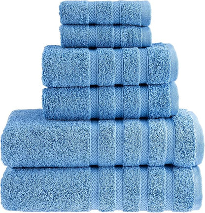 HALLEY Turkish Towels Set (6 Pieces) 650 GSM Highly Absorbent Super Soft 100% Cotton - 2 Bath Towels, 2 Hand Towels 2 Washcloths (Blue)