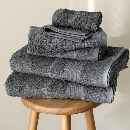 100% Turkish Cotton Towel Set of 6 - Soft, Plush & Super Absorbent - Premium Set with 2 Bath Towels, 2 Hand Towels, and 2 Washcloths - Made in Turkey (Dark Gray, 6-Piece Towel Set)