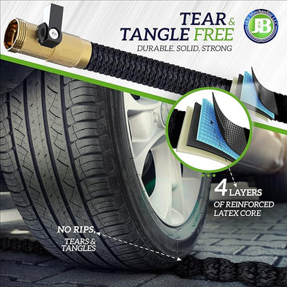 J&B XpandaHose 100ft Expandable Garden Hose – Ultra-Strong 3750D, 4-Layer Latex Core, Brass 3/4" Connectors, 10-Pattern Nozzle & Storage Bag – Lightweight, Kink-Reducing, Leak-Resistant