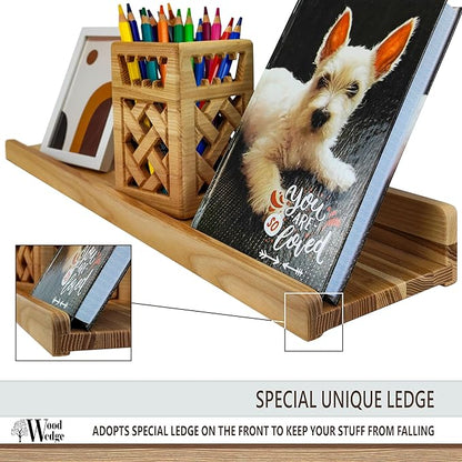 Floating Shelves for Wall 24 inch, Waterproof, Wall Storage Shelves with Lip, Display Picture Ledge Shelf for Living Room Photo Frame, Natural Wood Hanging Book Shelves (White, Set 2)