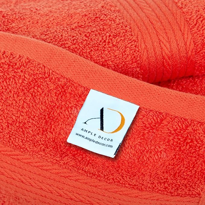 Ample Decor 100% Cotton Luxury 6 Piece Towels Set, 2 Bath Towels, 2 Hand Towels, 2 Wash Cloths for Bathroom - Orange Towel Sets