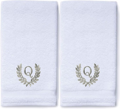 Decorative and Monogrammed Hand Towels for Bathroom Kitchen Makeup | Personalized Gift for Wedding-Bridal | Roman Font Custom Luxury Turkish Towel | Spa Collection, Oversized, 16 X 30 Inch, Set of 2