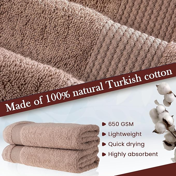 HALLEY Turkish Cotton Towels (Pack of 2) Bath Towels Super Soft Highly Absorbent 100% Cotton Towels for Bathroom and Kitchen for Mother’s Day (Taupe)
