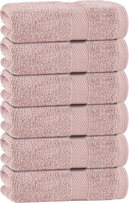 White Classic Pink Hand Towels for Bathroom [6 Pack] Cotton Hand Towel Bulk for Gym, Kitchen and Spa, 16x27 Inches Soft Highly Absorbent Quick Dry Terry Salon Towels