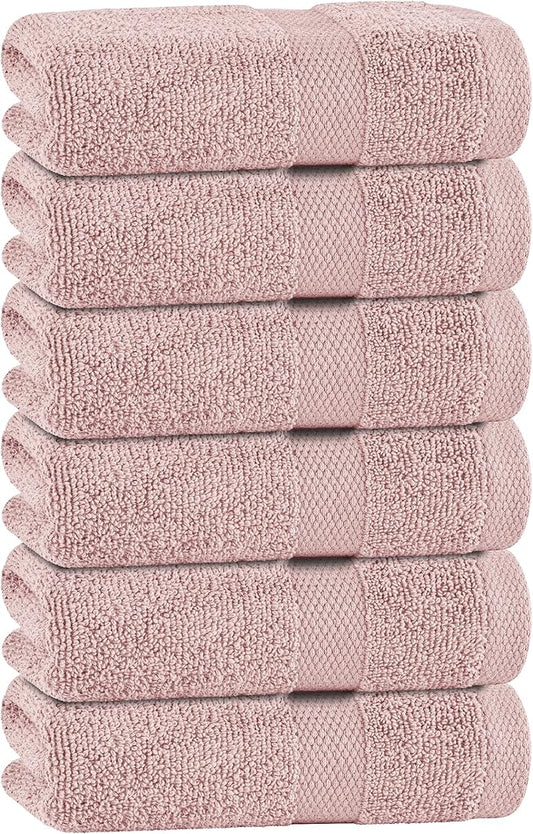 White Classic Pink Hand Towels for Bathroom [6 Pack] Cotton Hand Towel Bulk for Gym, Kitchen and Spa, 16x27 Inches Soft Highly Absorbent Quick Dry Terry Salon Towels