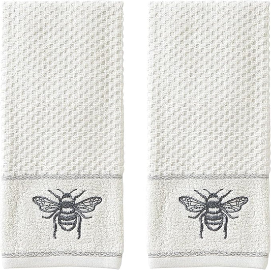 SKL Home Farmhouse Bee Hand Towel Set, White 16x25