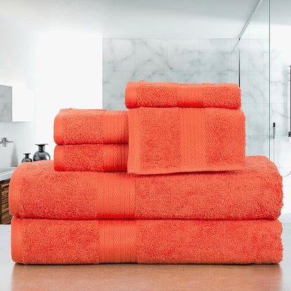 Ample Decor 100% Cotton Luxury 6 Piece Towels Set, 2 Bath Towels, 2 Hand Towels, 2 Wash Cloths for Bathroom - Orange Towel Sets