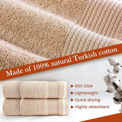 HALLEY Turkish Cotton Towels (Pack of 4) Hand Towels Super Soft Highly Absorbent 100% Cotton Towels for Bathroom and Kitchen for Mother’s Day (Tan)