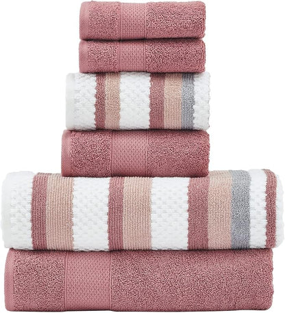 Modern Threads Pax 6-Piece Reversible Yarn Dyed Jacquard Towel Set - Bath Towels, Hand Towels, & Washcloths - Super Absorbent & Quick Dry - 100% Combed Cotton, Rosewood (Pack of 8)