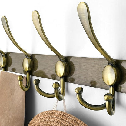 Dseap Wall Mounted Coat Rack - 5 Tri Hooks, Heavy Duty, Stainless Steel, Metal Coat Hook Rail for Coat Hat Towel Purse Robes Mudroom Bathroom Entryway (Bronze, 2 Packs)