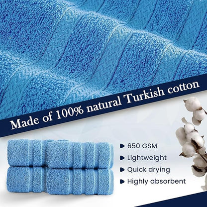 HALLEY Turkish 4 Pack Premium Hand Towels (4 Pieces) 650 GSM Highly Absorbent Super Soft 100% Cotton - 4 Hand Towels (Blue)