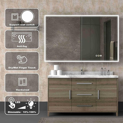 Medicine Cabinets for Bathroom with Mirror, 48”W x 30”H Wall Mounted LED Medicine Cabinet Mirror with Defogger, Dimmer, Outlets & USB, Double Doors