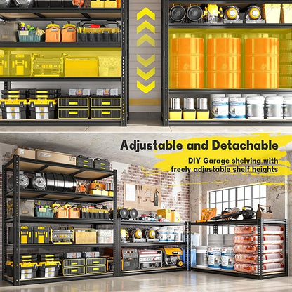 48" W Garage Shelving Heavy Duty 3200LBS Garage Storage Shelving, 5 Tier Adjustable Metal Shelving Unit Utility Rack Shelf for Warehouse, Pantry, Closet, Kitchen 72" H x 48" W x 24" D, Black,2PCS