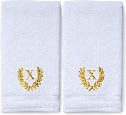 Decorative and Monogrammed Hand Towels for Bathroom Kitchen Makeup | Personalized Gift for Wedding-Bridal | Roman Font Custom Luxury Turkish Towel | Spa Collection, Oversized, 16 X 30 Inch, Set of 2