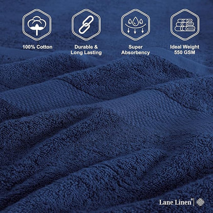LANE LINEN 100% Cotton Luxury Towel Set for Bathroom - 16 Pieces, Ring Spun - Plush, Soft & Highly Absorbent - 4 Shower Towels, 8 Washcloths, 4 Hand Towels - Complete Bathroom Towel Set - Navy Blue