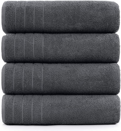 DAN River Extra Large Bath Towels Set of 4, 30 x 60 Inches - 100% Cotton Larger & Lighter Weight Towels for Bathroom - Quicker to Dry, Super Soft & Highly Absorbent Towels for Home, Charcoal