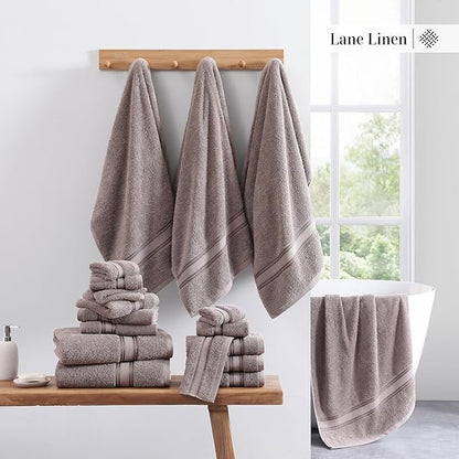 LANE LINEN 100% Mercerized Cotton Bath Towel Set of 12 – Zero Twist Shower Towels, 4 Bath, 4 Hand Towel & 4 Washcloths, Quick-Dry, Luxuriously Soft & Durable, Perfect for Everyday use – Platinum
