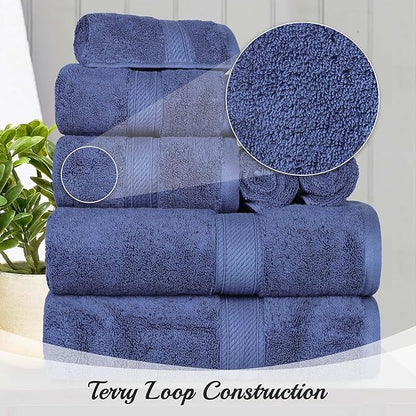 Superior Egyptian Cotton Pile 9 Piece Towel Set, Includes 3 Bath, 3 Hand, 3 Face Towels/Washcloths, Ultra Soft Luxury Towels, Thick Plush Essentials, Guest Bath, Spa, Hotel Bathroom, Navy Blue