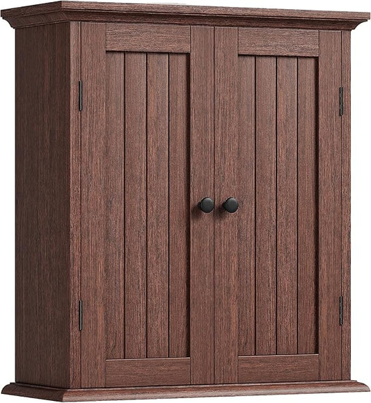 ChooChoo Bathroom Wall Cabinet, Over The Toilet Space Saver Storage Cabinet, Farmhouse Medicine Cabinet with 2 Doors and Adjustable Shelves, Cupboard, Walnut