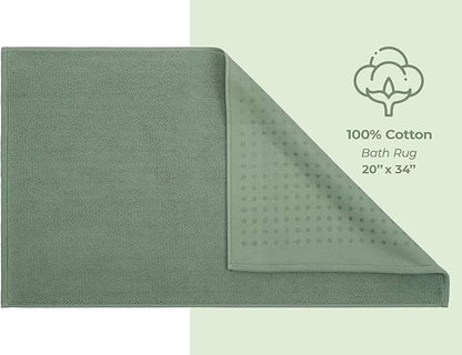 American Soft Linen Bath Rug, 20 in 34 in 100% Cotton Bath Mats Rugs for Bathroom, Slip Reducer Washable Shaggy Form Area Rugs, Sage Green Bath Rug