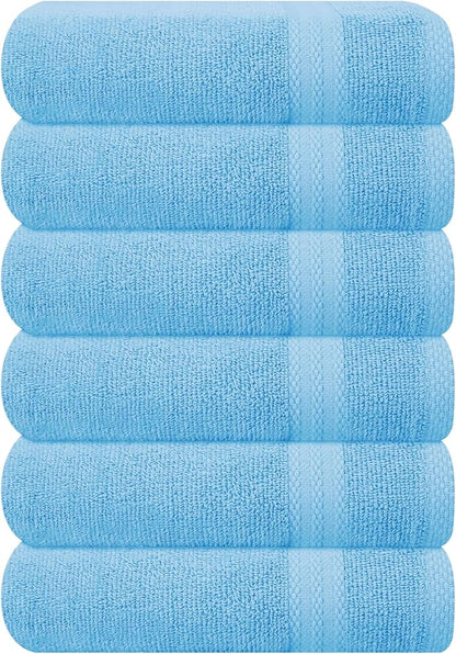 GLAMBURG Ultra Soft 6-Piece Hand Towel Set 16x28-100% Ringspun Cotton - Durable & Highly Absorbent Hand Towels - Ideal for use in Bathroom, Kitchen, Gym, Spa & General Cleaning - Sky Blue