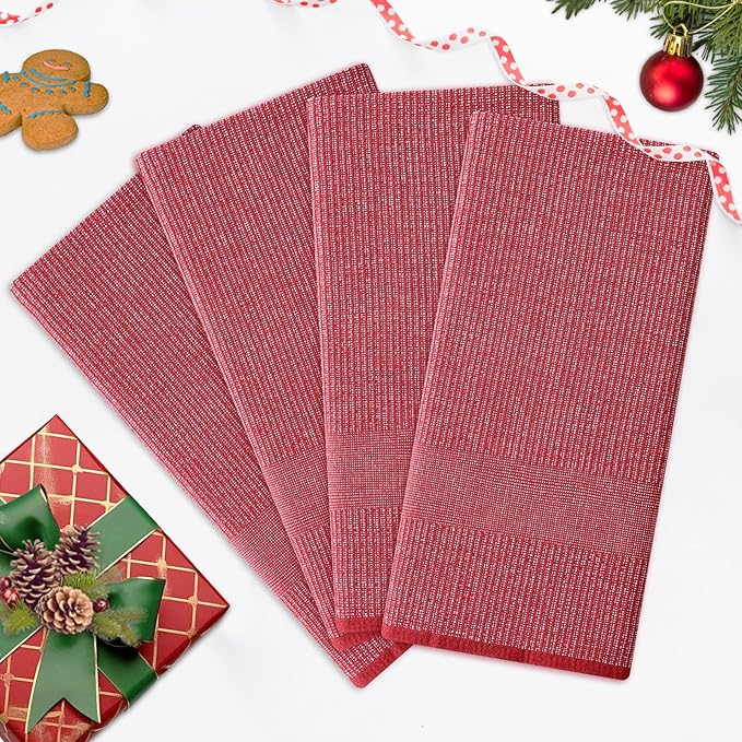 Homaxy Premium Kitchen Towels(18”x 28”, 8 Pack), Large Cotton Kitchen Hand Towels, Flat and Terry Dish Towels, 380 GSM Highly Absorbent Tea Towel Set with Hanging Loop, Red
