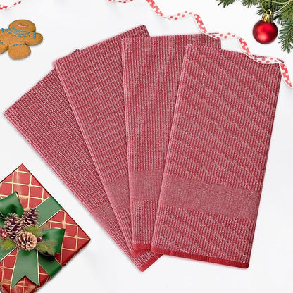 Homaxy Premium Kitchen Towels(18”x 28”, 12 Pack), Large Cotton Kitchen Hand Towels, Flat and Terry Dish Towels, 380 GSM Highly Absorbent Tea Towel Set with Hanging Loop, Red