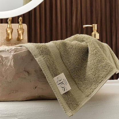 SOFE H&L | Olea Towel Set | 100% Cotton Premium Turkish Towels for Bathroom | Soft, Absorbent, Durable (Green, Set of 4 - Washcloth)