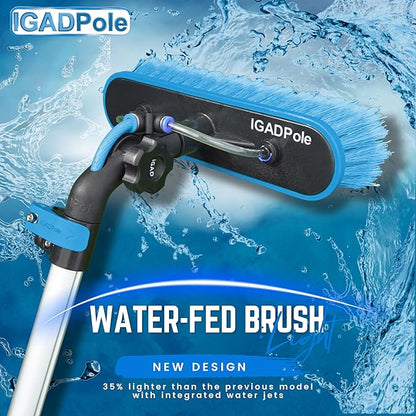 IGADPole 24 FT Water-Fed Washing Kit with Soap-Dispenser, Brush, 10″ Squeegee & Cobweb Duster for Windows, Gutters, Solar Panels & Exterior Walls