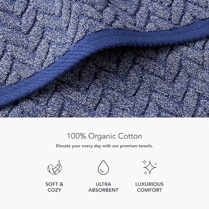 Texere 100% Organic Cotton Jacquard 650 GSM Premium Bath Towel Sets - Extra Absorbent Quick Dry and Plush (Cable, Estate Blue, 4 Bath Towels)