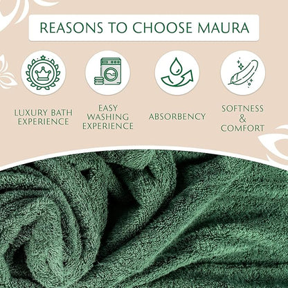 MAURA Hunter Green Hand Towels for Bathroom. Luxury Turkish Cotton Bath Hand Towels Set of 6. Ultra-Soft, Thick & Plush - Dark Green