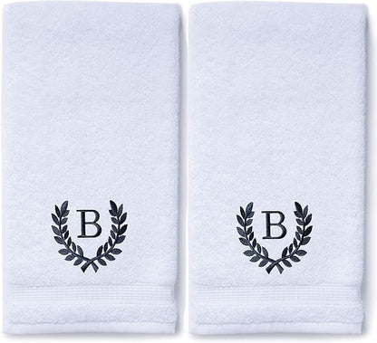 Decorative and Monogrammed Hand Towels for Bathroom Kitchen Makeup | Personalized Gift for Wedding-Bridal | Roman Font Custom Luxury Turkish Towel | Spa Collection, Oversized, 16 X 30 Inch, Set of 2