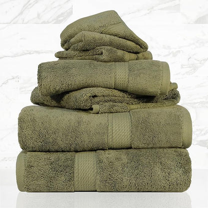 Superior Egyptian Cotton Pile 6 Piece Towel Set, Includes 2 Bath, 2 Hand, 2 Face Towels/Washcloths, Ultra Soft Luxury Towels, Thick Plush Essentials, Guest Bath, Spa, Hotel Bathroom, Forest Green