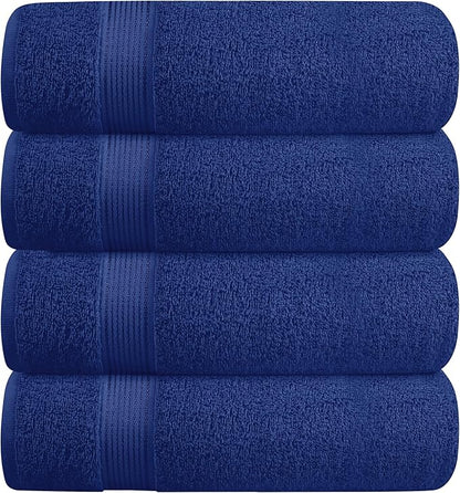 BELZZI Home Ultra Soft 4 Pack Oversized Bath Towel Set 27x54, Cotton Compact Bath Towels, Highly Absorbant Eco-Friendly Quickdry & Lightweight Towel, Ideal for Gym Travel Camp Pool - Navy Blue