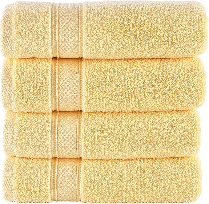 NOVA Luxury Linen - Hotel Quality Turkish Towel Set for Bathroom (4 Pcs Hand Towel Set, Sunlight Yellow)