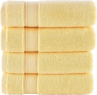 NOVA Luxury Linen - Hotel Quality Turkish Towel Set for Bathroom (4 Pcs Hand Towel Set, Sunlight Yellow)