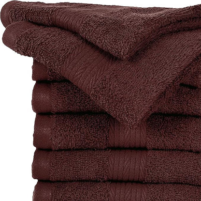 Ample Decor Wash Cloths Pack of 50 12 X 12 Inch 100% Cotton 600 GSM,Soft Absorbent, Machine Washable Face Towels, Oeko Tex Certified Reusable Fingertip Towels for Bathroom, Hotel, Gym, Spa - Brown